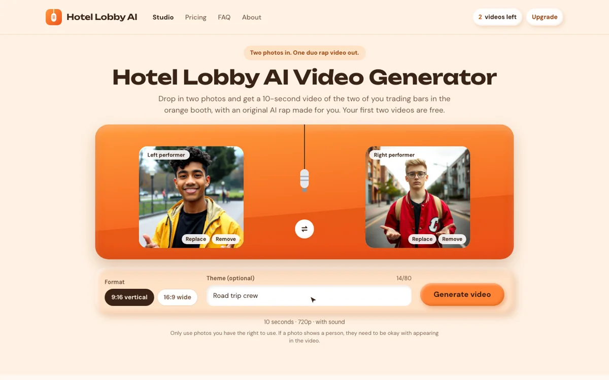 The Format and Theme options under the two photo slots